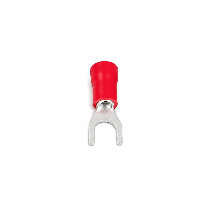 Röda gaffelkrympterminaler - olika storlekar / 100-pack