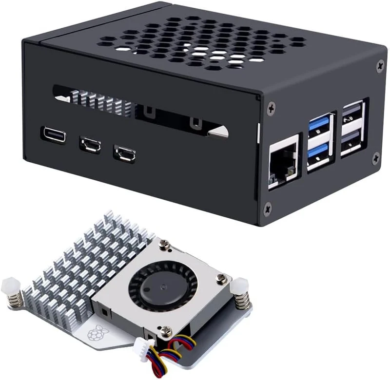 NÖRDIC Raspberry Pi 5-chassi med Pi5-officiell aktiv kylare, stöd för PCIe M.2 NVMe SSD