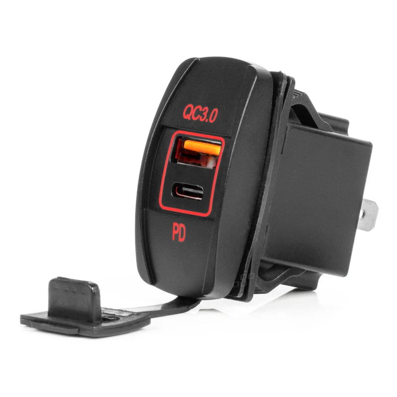 Rektangulär USB- och USB-C-laddare med dubbelport 12/24V