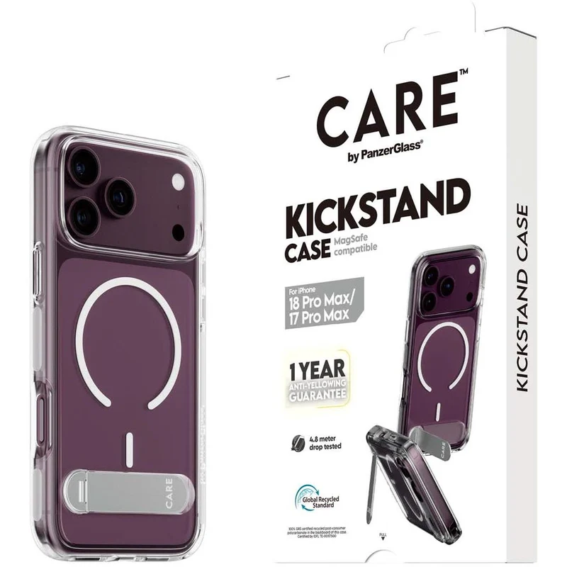 CARE by PanzerGlass Kickstand MagSafe Case for iPhone 18 Pro Max/17 Pro Max (Clear/White)