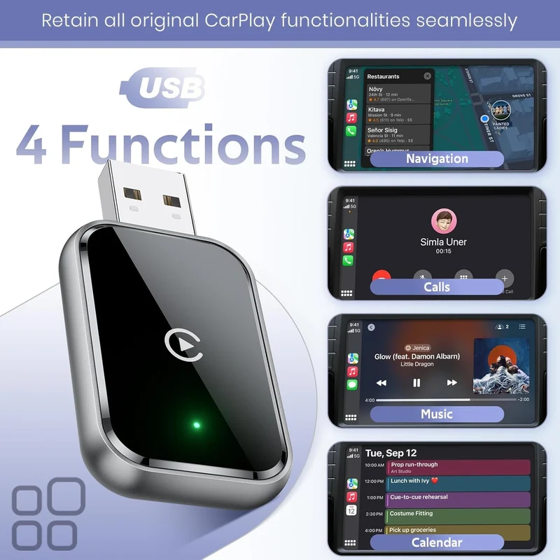 NÖRDIC 2-i-1 trådlös Android CarPlay-dongel, med USB-C-adapter, Plug & Play, WiFi 5,8 GHz, stöder iOS 10+ och Android 11+