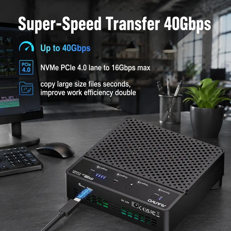 Maiwo K2054PE Quad Bay USB4.0 NVMe-kabinett 40Gbps, All-in-one