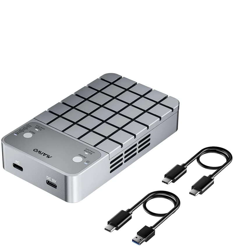 Maiwo K2042P3 Dual Bay RAID-kabinett för M.2 NVMe/SATA SSD med kloning, RAID 0 och RAID 1, USB-C 3.2 Gen2x2 20Gbps