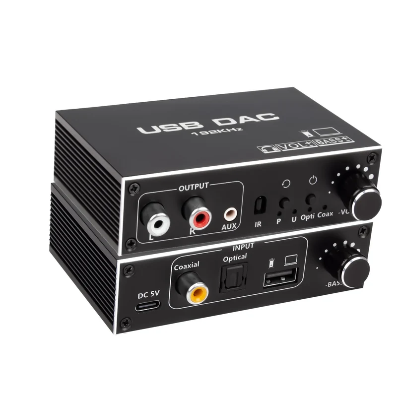 NÖRDIC 192 kHz USB DAC Digital-till-Analog Ljudomvandlare, USB/Optisk/S/PDIF/Coaxial till Analog Stereo RCA L/R 3,5 mm