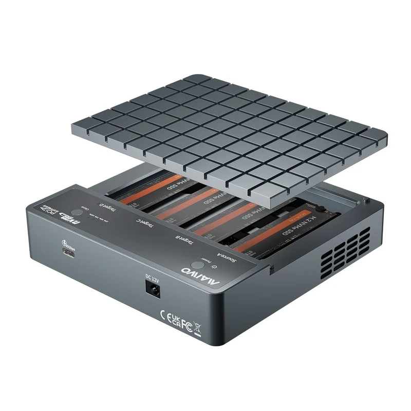 Maiwo K2024P 4-slot M.2 NVMe SSD Dockningsstation med kloningsfunktion, USB 4.0 Type-C 40Gbps