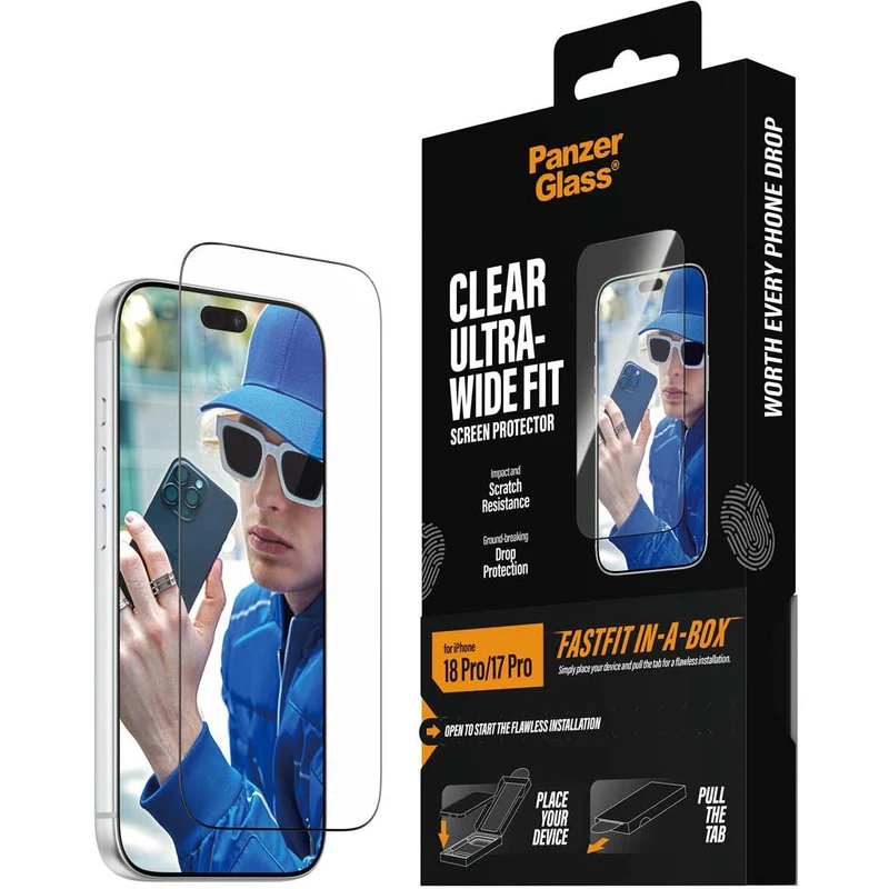 PanzerGlass Screen Protector for iPhone 18 Pro/17 Pro with FASTFIT IN-A-BOX