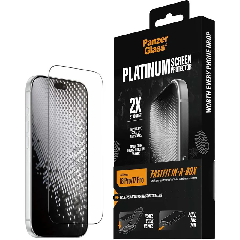 PanzerGlass Platinum Screen Protector for iPhone 18 Pro/17 Pro with FASTFIT IN-A-BOX