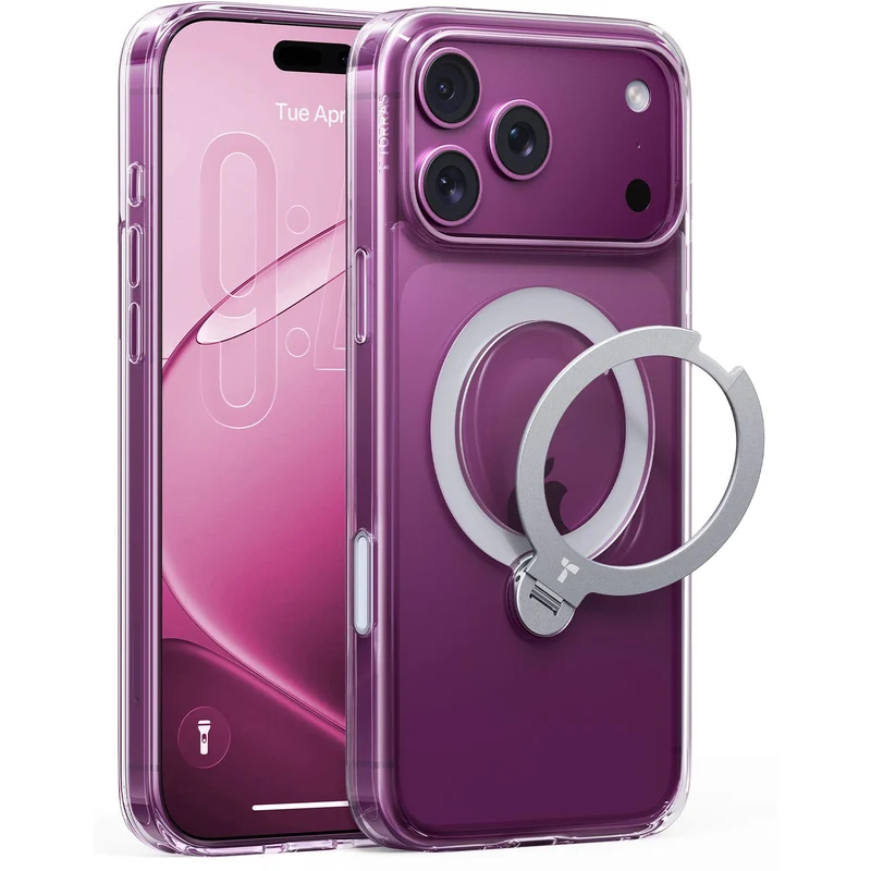 Torras Ostand Q3 Spin Case for iPhone 18 Pro (Clear)
