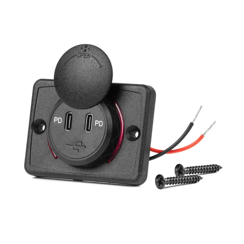 Infälld dubbelport 12/24V laddare / USB-C typ