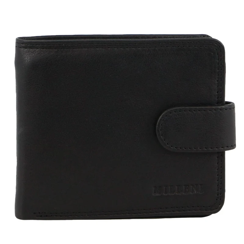 Milleni Men's Leather Tab Cash/Card Zone Protected RFID Wallet 11.5cm Black