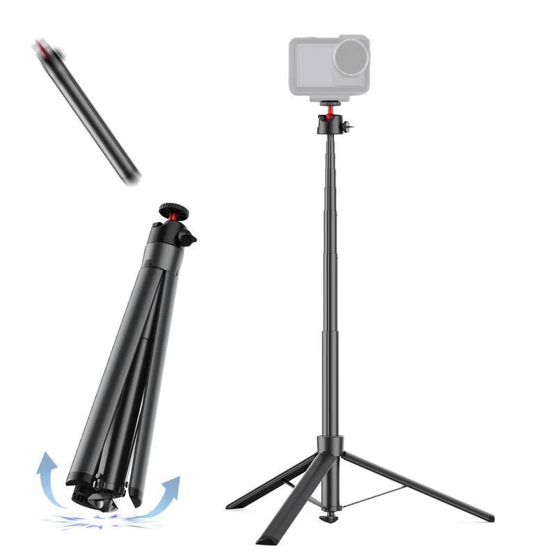 ZLOS PS15 Action Camera Selfie Stick Tripod, 1.8m Extendable Extension Pole with Auto Open Tripod Legs, 360° Rotation & 1/4" Mount