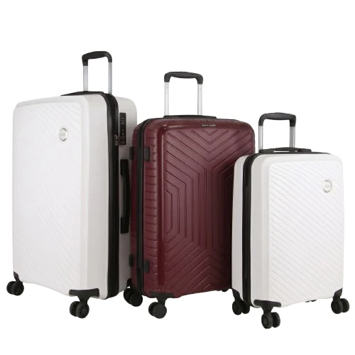 Pierre Cardin x Milleni 3-Piece Hardshell Super Light Luggage Bags Travel Suitcase - Burgundy/White