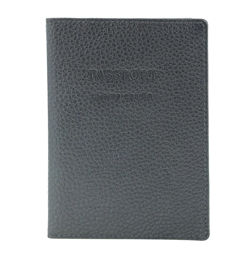 Pierre Cardin Leather Passport Travel Wallet Cover in Metallic Grey