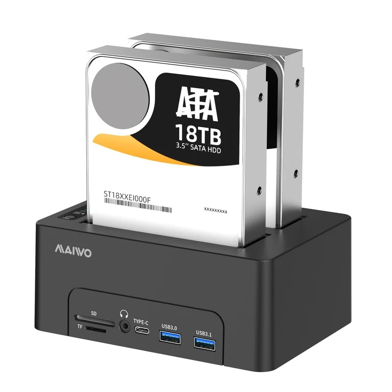 Maiwo HDD USB-C Dubbel dockningsstation med klon 10Gbps