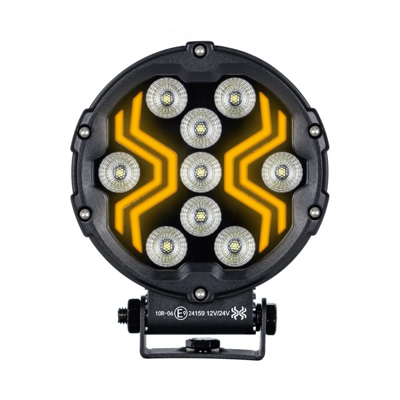 Rund Spider LED-arbetslampa med bärnstensfärgad positionsljus