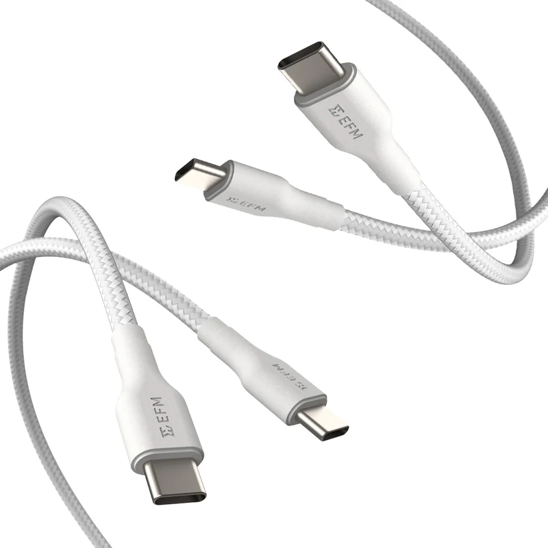EFM USB-C Braided Cable Twin Pack with 60W Power Throughput 1M (White)