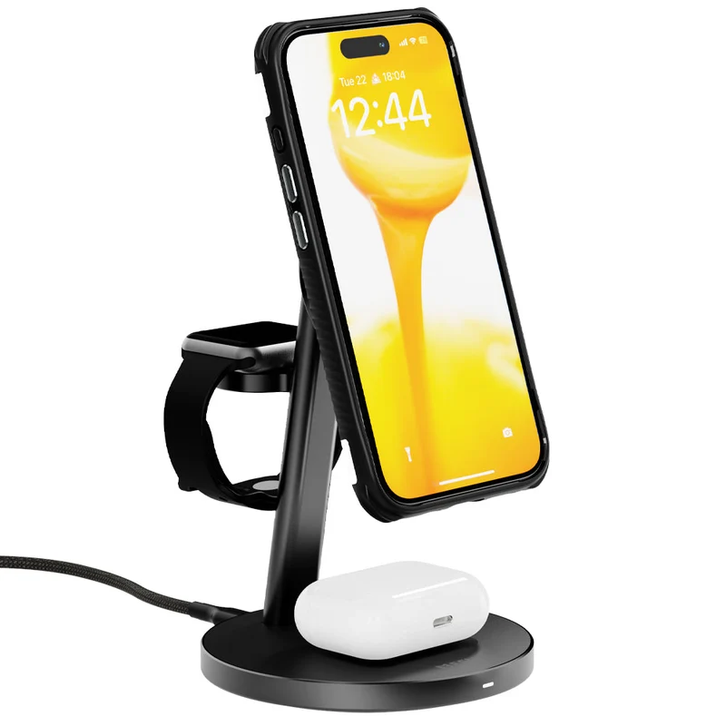 EFM Qi2 Trio Wireless Charge Stand with 30W Power Supply and 1.2M Cable (Black)
