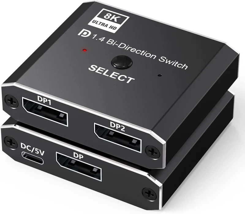 NÖRDIC 8K30Hz Displayport switch 2 till 1 och splitter 1 till 2, 4K120hz