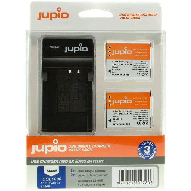 Jupio 2x 1270mAh Batteries and USB Charger Kit – Olympus Li-90B/Li-92B