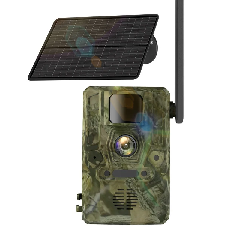 NÖRDIC 4G viltkamera med 4W solpanel, 3MP FHD, kamouflage, LTE 4G SIM-kort och IP66-vattenskydd