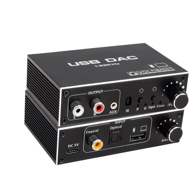 NÖRDIC 192 kHz USB DAC Digital-till-Analog Ljudomvandlare, USB/Optisk/S/PDIF/Coaxial till Analog Stereo RCA L/R 3,5 mm