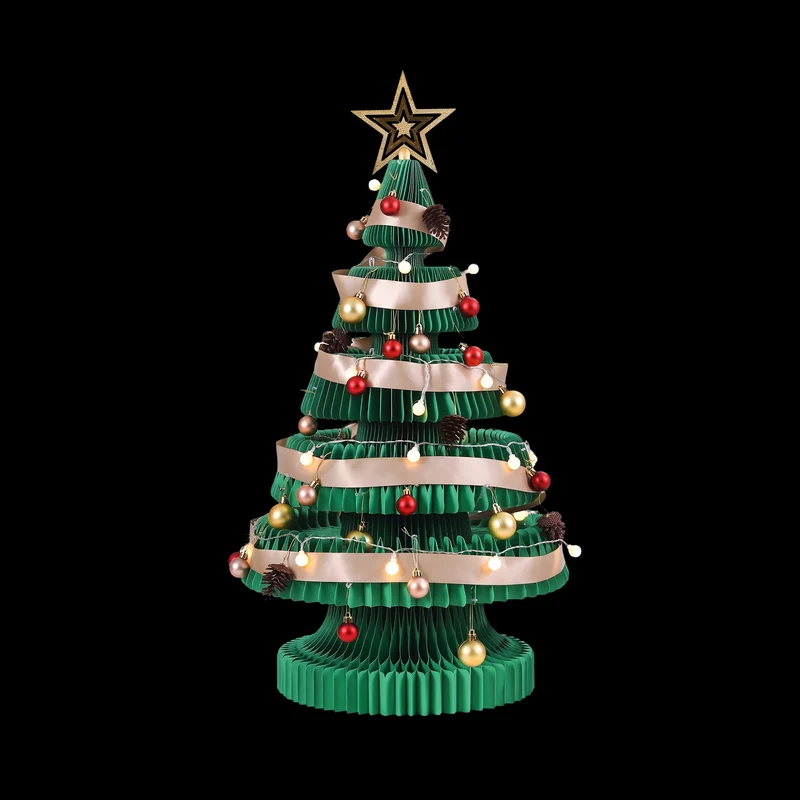 Jingle Jollys Paper Christmas Tree 87CM with Star Topper LEDs Xmas Decorations Kit Home Office Green