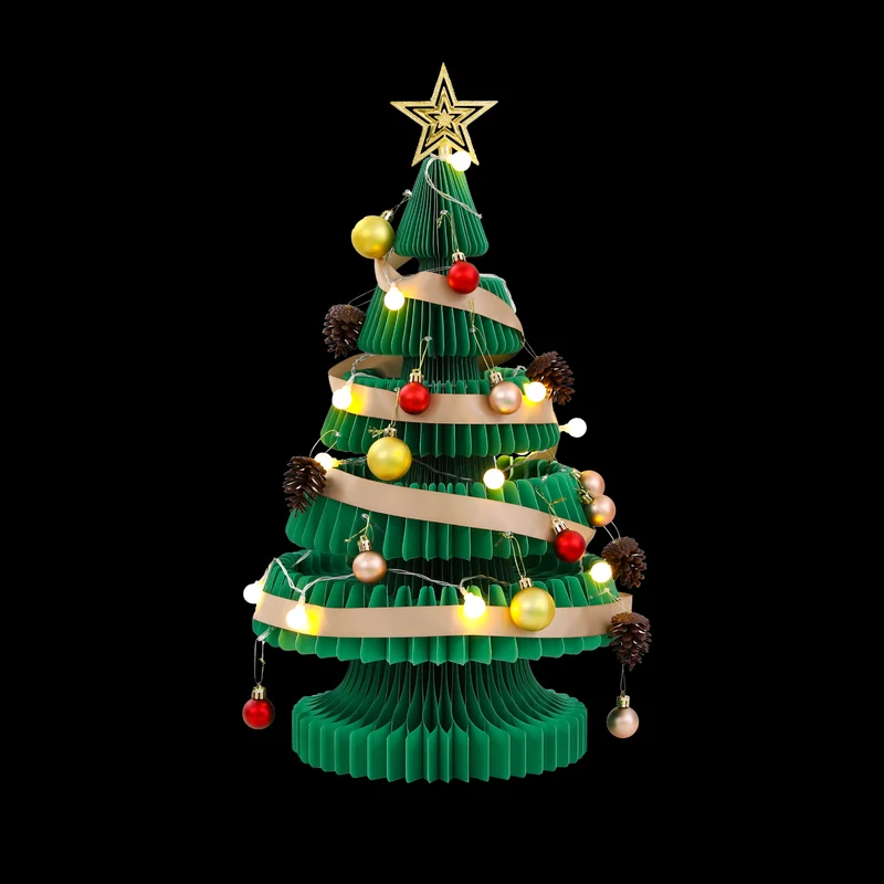 Jingle Jollys Paper Christmas Tree 62CM with Star Topper LEDs Xmas Decorations Kit Home Office Green