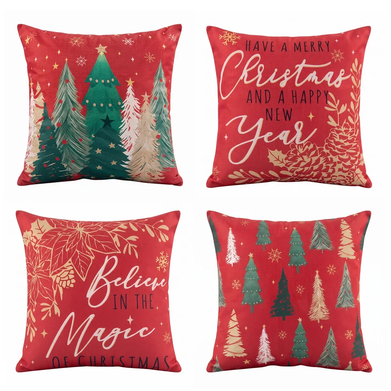 Jingle Jollys Christmas Cushion Covers Set of 4 Pillow Covers 45x45cm Red