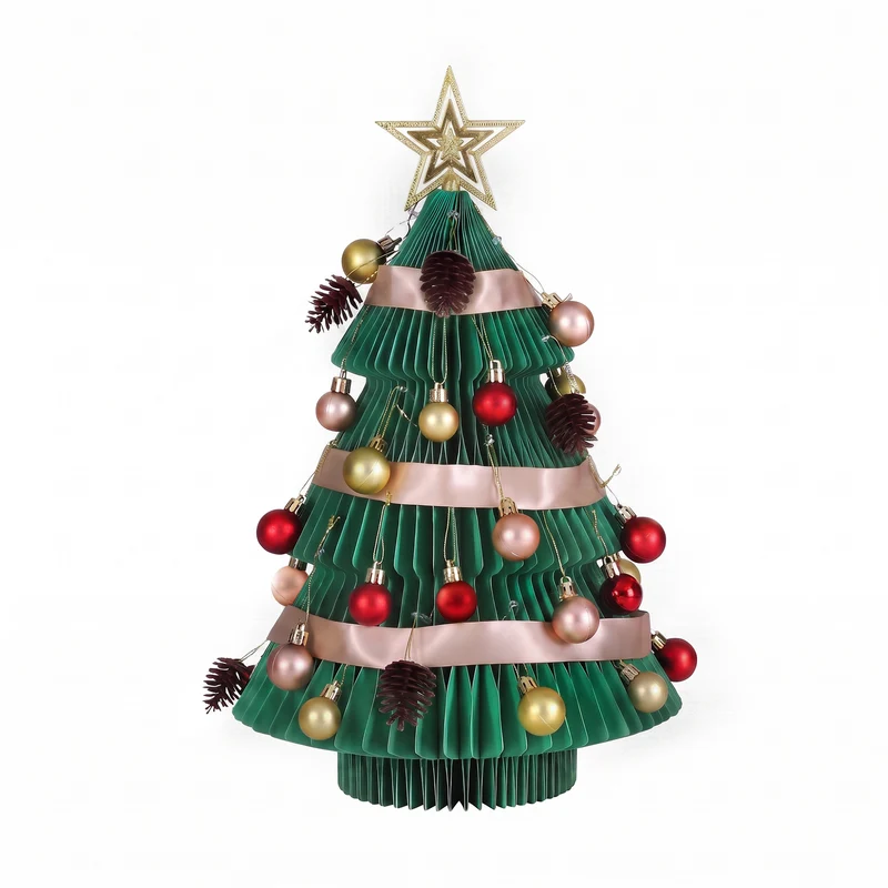 Jingle Jollys Paper Christmas Tree 61CM with Star Topper Xmas Decor Tabletop Green DIY Ornament Set