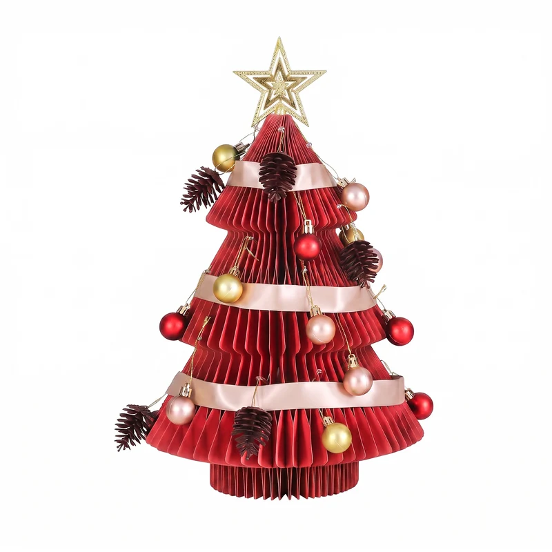 Jingle Jollys Paper Christmas Tree 47CM with Star Topper Xmas Decoration Tabletop Red DIY Ornament Set