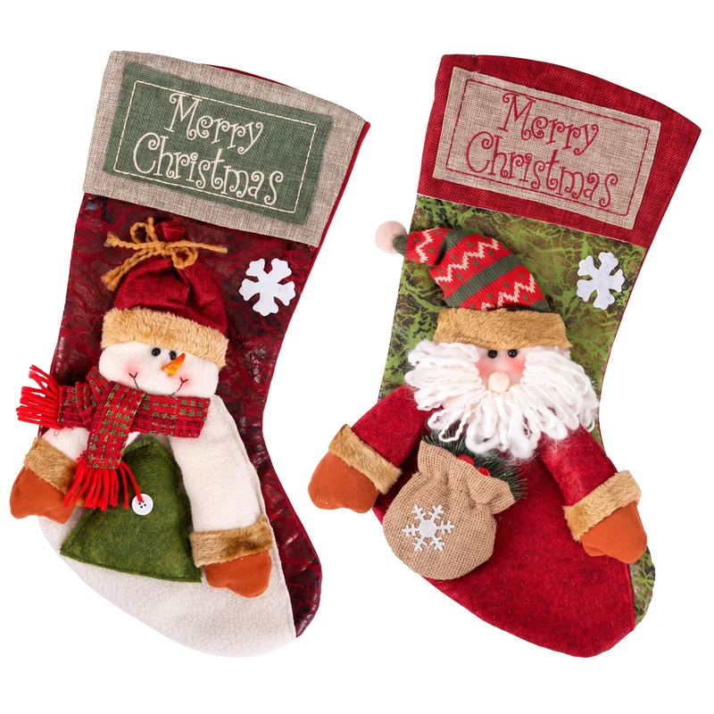 Jingle Jollys Christmas Stockings 2 Pack Large 3D Plush Santa Snowman 43.5cm Christmas Decor