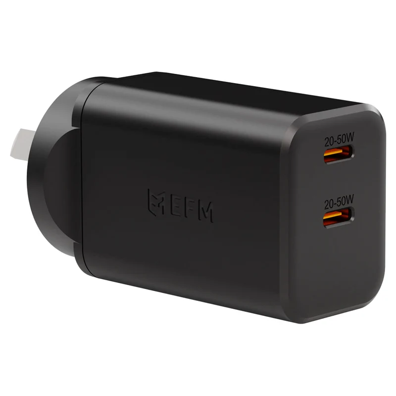 EFM ECO 50W Dual Port GaN Wall Charger with Power Delivery and PPS (Black)