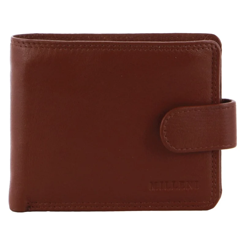 Milleni Men's Leather Tab Cash/Card RFID Protected Wallet 12cm Tan