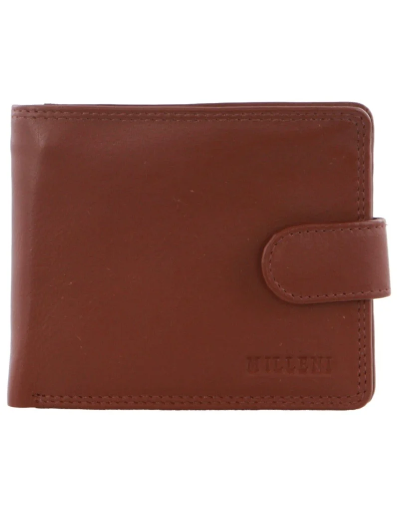 Milleni Men's Leather Tab Cash/Card RFID Protected Wallet 11x9.5cm Tan