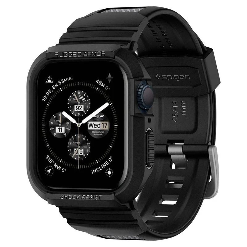 Spigen Apple Watch SE3/9/8/SE2/7/6/SE/5/4 (45mm/44mm) Rugged Armor Pro Band Case (Black)