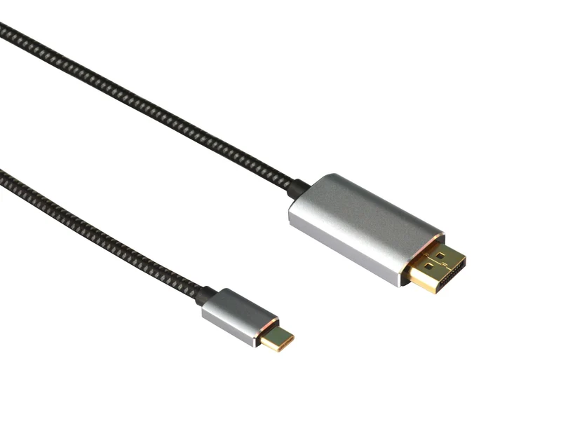 NÖRDIC 1m USBC till Displayport kabel UHD 4K 60Hz 21,6Gbps DP Alt Mode 1.2 HDCP Aluminium kontakter Space Grey