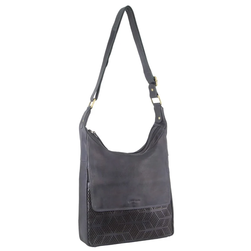 Pierre Cardin Womens Leather Multi Zip Perforated Cross-Body Bag - Teal