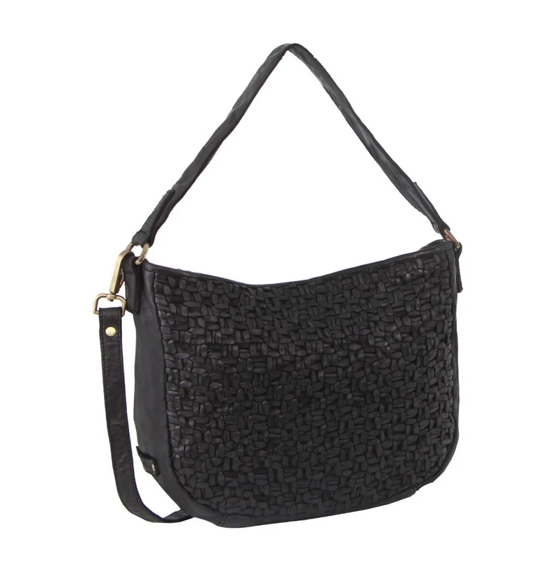 Pierre Cardin Woven Leather Ladies Cross-Body Bag - Black
