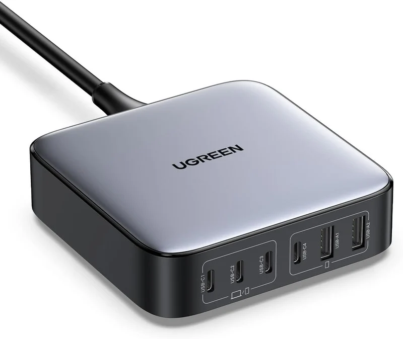 UGREEN Nexode 200W USB-C-laddare, 6-portars GaN-skrivbordsladdare