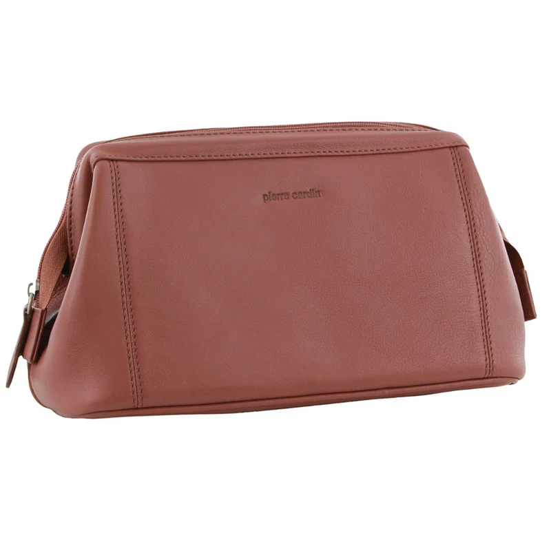 Pierre Cardin Rustic Leather Toiletry/Travel/Cosmetic Utility Bag Rose