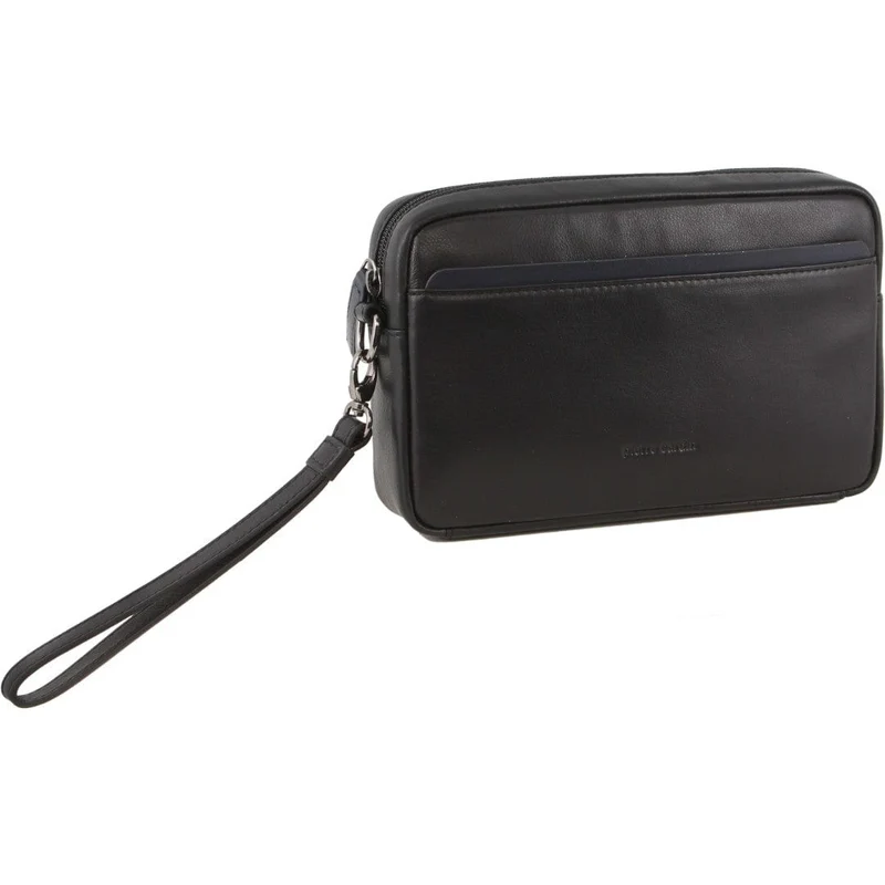 Pierre Cardin Men's Casual Leather Organiser Wristlet Bag 25x15cm Black
