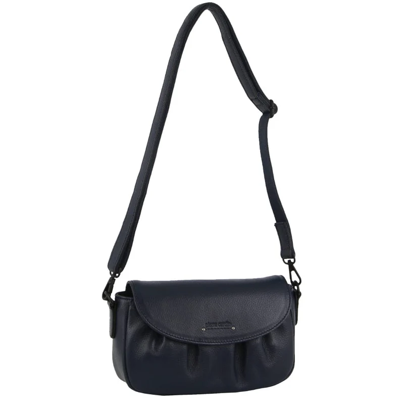 Pierre Cardin Leather Pleated Design Shoulder Crossbody Bag 25x14cm Navy