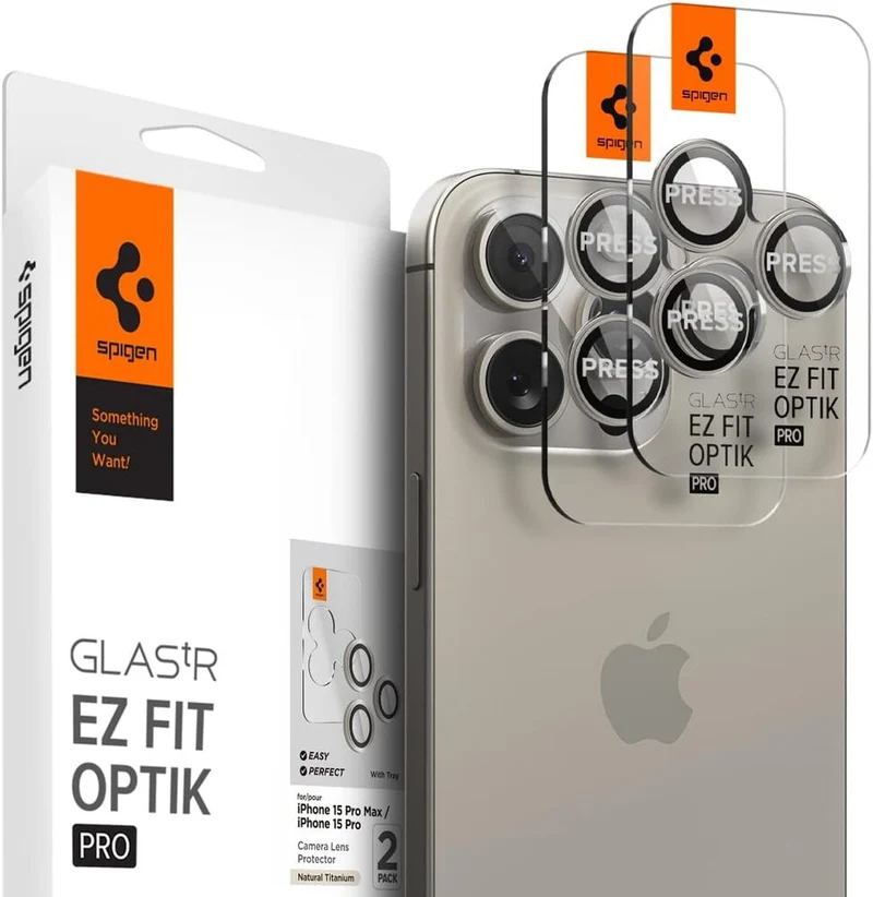 SPIGEN EZ Fit Optik Pro 2PCS Glass Camera Lens Protector for iPhone 17 Pro/Max/16 Pro/Max/15 Pro/Max/14 Pro/Max (Natural Titanium)