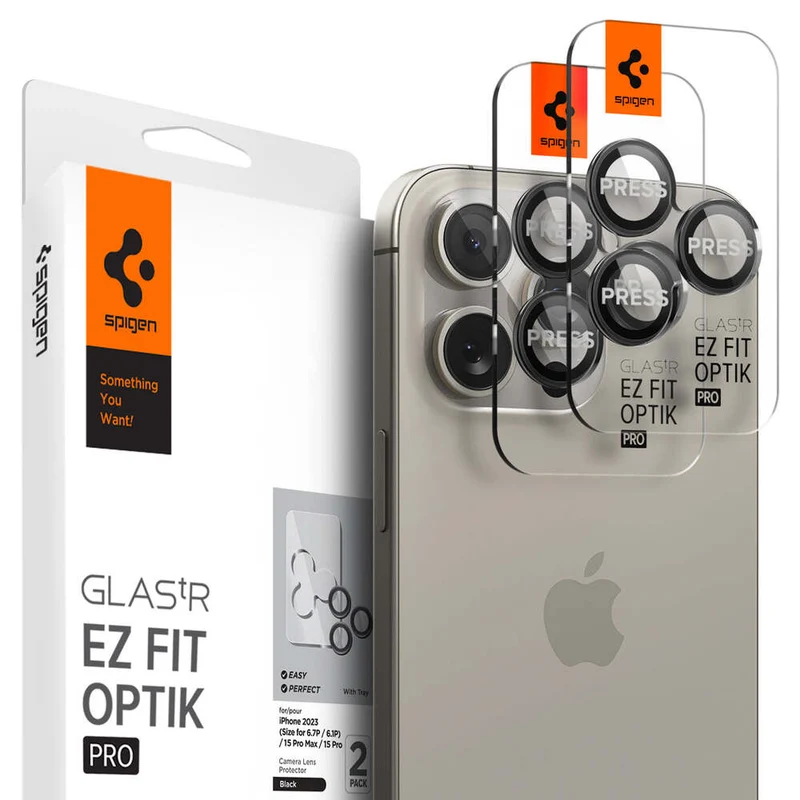 SPIGEN EZ Fit Optik Pro 2PCS Glass Camera Lens Protector for iPhone 17 Pro/Max/16 Pro/Max/15 Pro/Max/14 Pro/Max (Black)