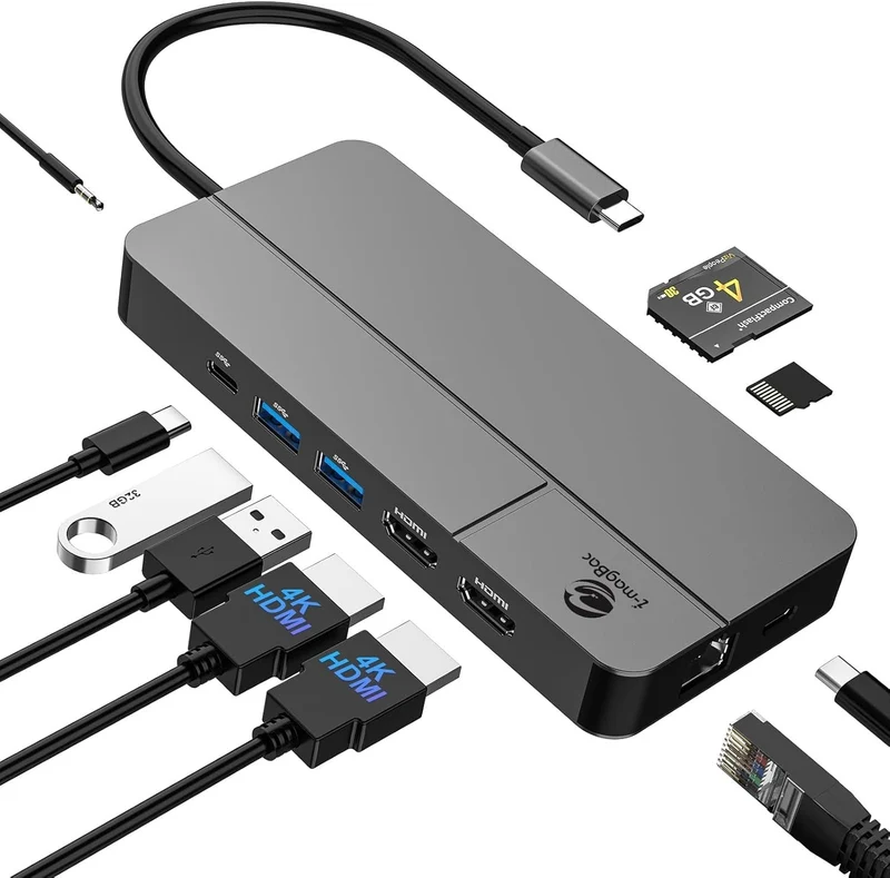 NÖRDIC USB-C Dockningsstation 1-till-10, 2xHDMI 4K, PD100W