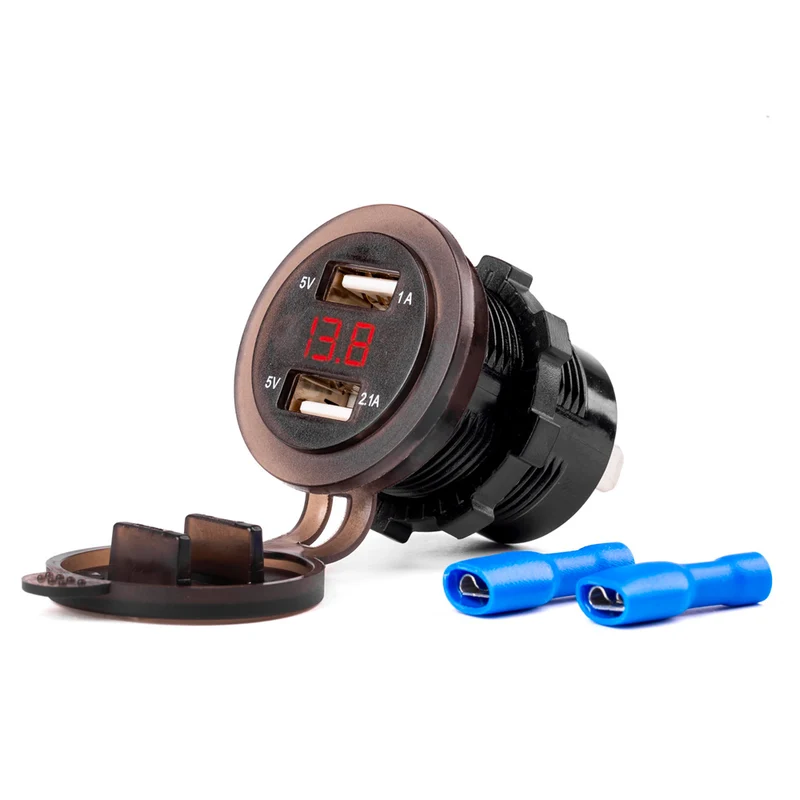 Dubbel USB-laddare med Digital Voltmeter 12/24V