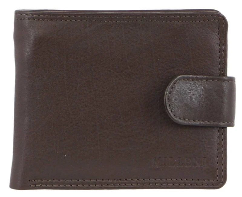 Milleni Men's Leather Tab Cash/Card RFID Protected Wallet 11x9.5cm Brown