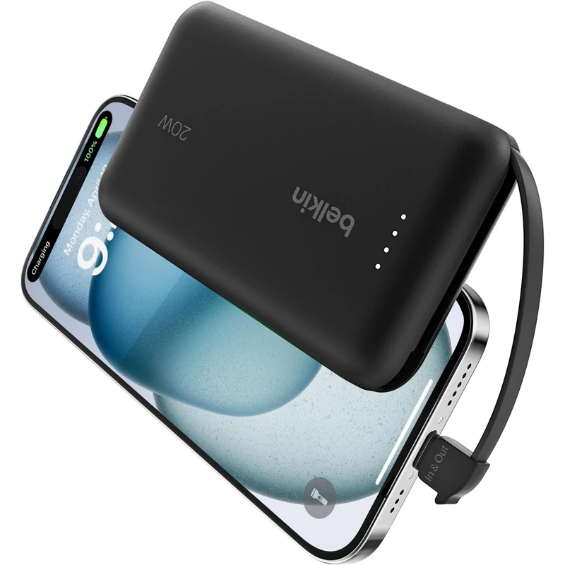 Belkin BoostCharge 10K Power Bank with integrated Cable (Black)