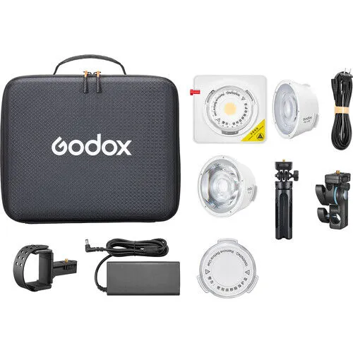 Godox ML100Bi Bi-Color Portable LED Light (36° Lens and Power Bank Holder Kit)