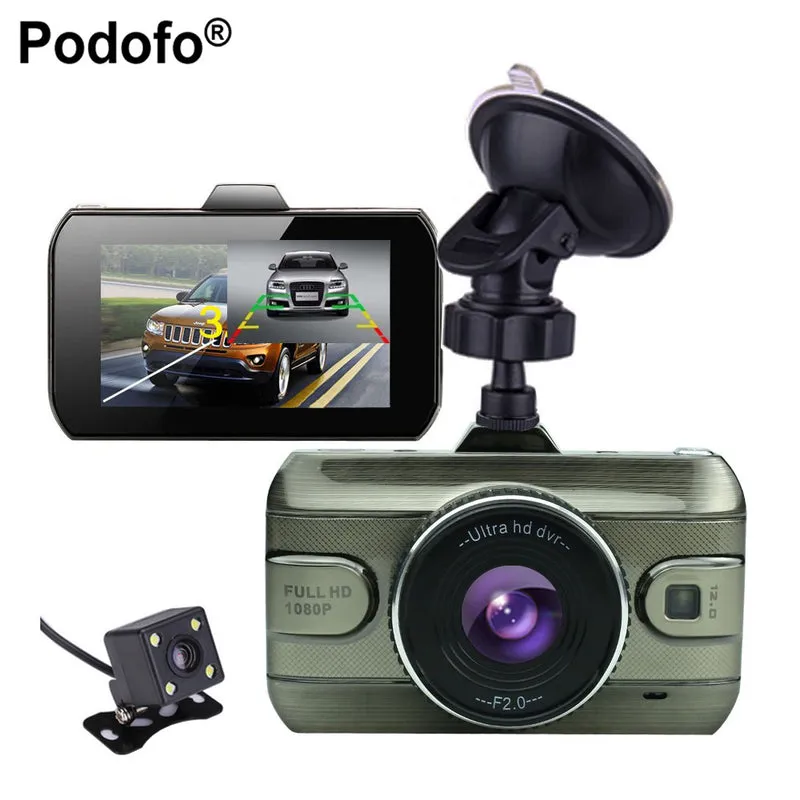 Podofo 3 inch Dual Lens Car Dvrs Full HD 1080P
